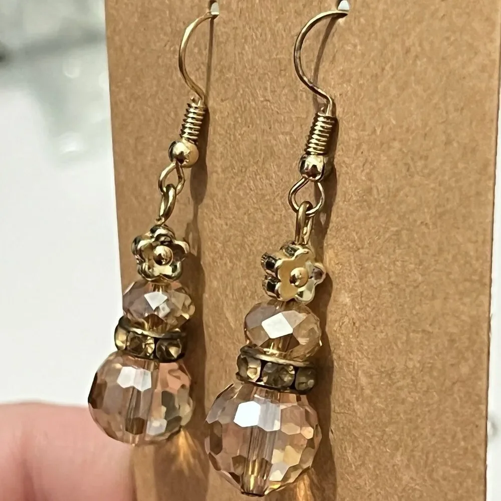 Elegant‎ Floral Crystal Geometric Cut Dangle Ball Beaded Hook Earrings